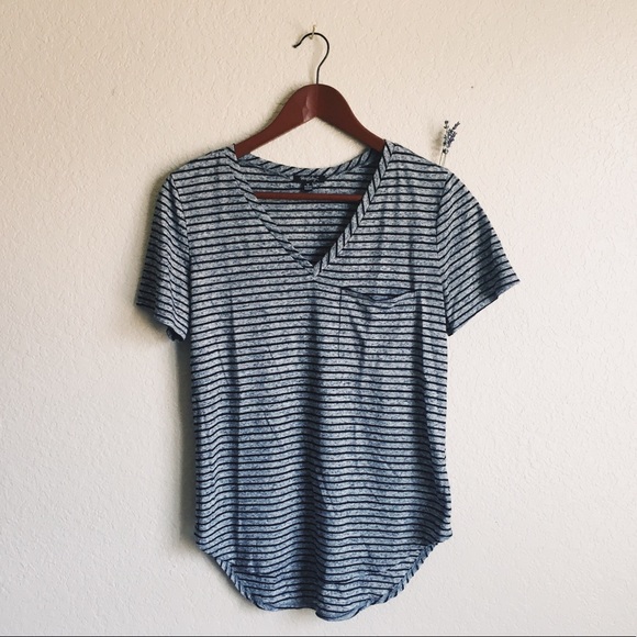 Rhapsody Tops - Super Cute Black & Gray Heathered Striped Shirt